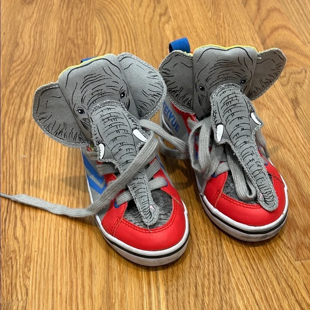 Feiyue Kids Sneakers - Red and Gray Elephant Design
